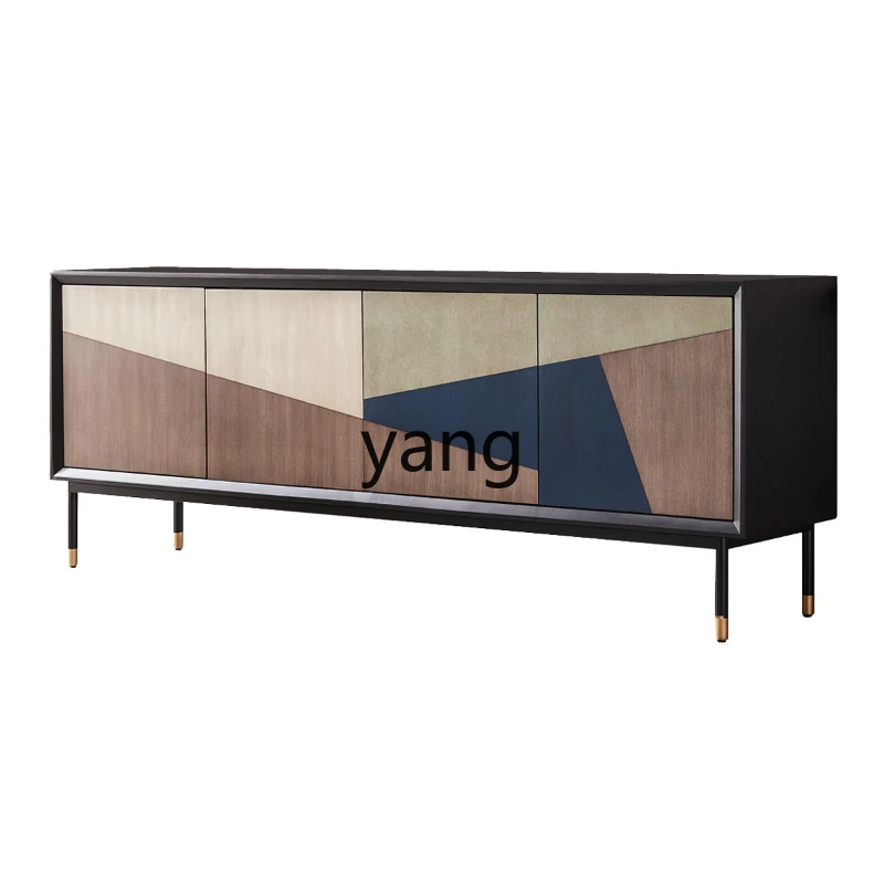 Yhl Solid Wood TV Stand High Black Living Room Small Apartment Minimalist Floor Cabinet