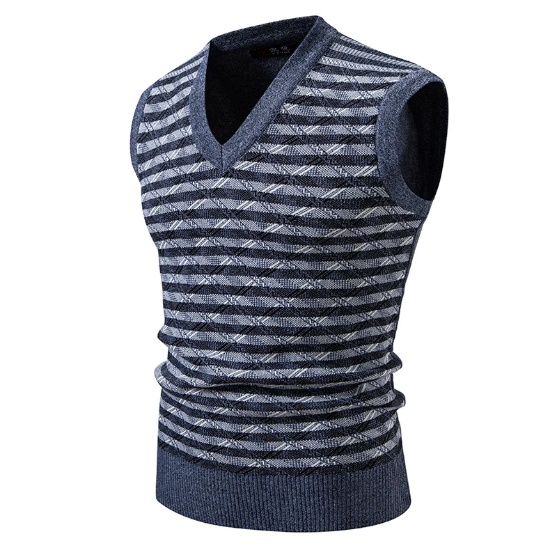 Men's Sleeveless Vest Sweater Casual Streetwear Knitted Pullover Vintage Waistcoat Sweater Top Striped Knit Clothing for Man