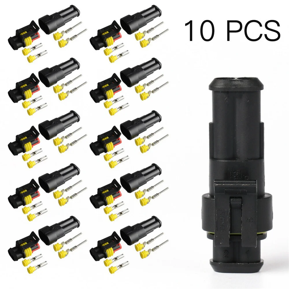 10 Kit 12V 2Pin Cable Wire Connector Plug Super Seal Waterproof Electrical Wire Connector Plug for Car Waterproof Connector