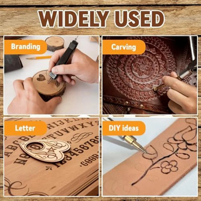 DIY Wood/Leather Burning Set + 26 Letters Copper Mold, Wood Burning Alphabet Stamp Set Wood Burning Tips Kit US Plug