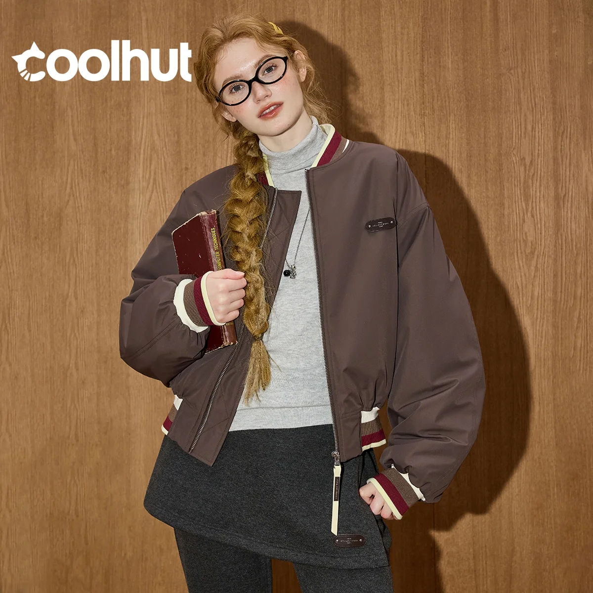 

COOLHUT Vintage Baseball Quilted Women's Jacket Winter Slim-Fit Cotton Padded Coat American Casual Oversized Varsity Outerwear