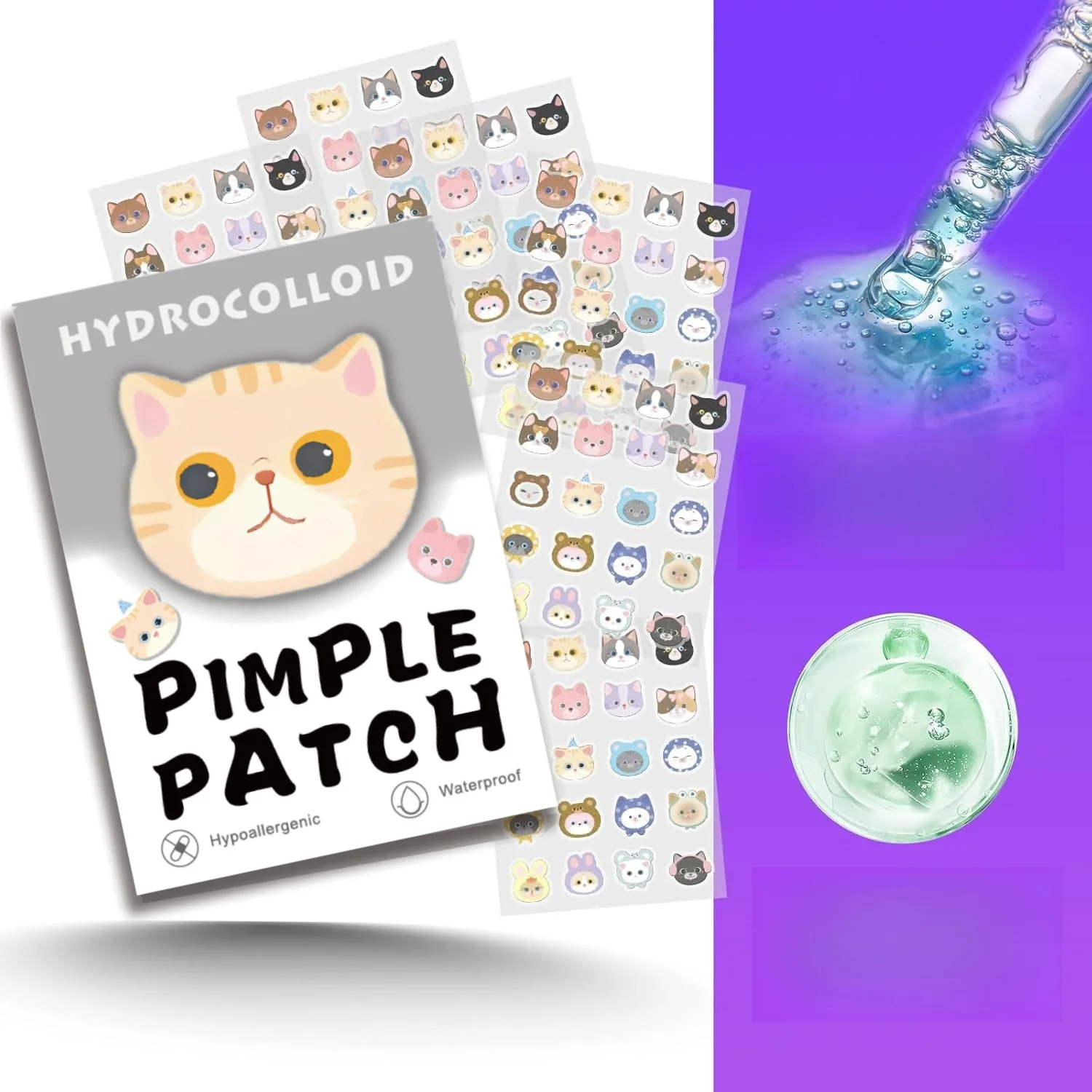 40 قطعة من رقع حب الشباب بحمض الساليسيليك - ملصقات غير مرئية ولطيفة على شكل قطة لمحاربة البثور وتهدئة البشرة