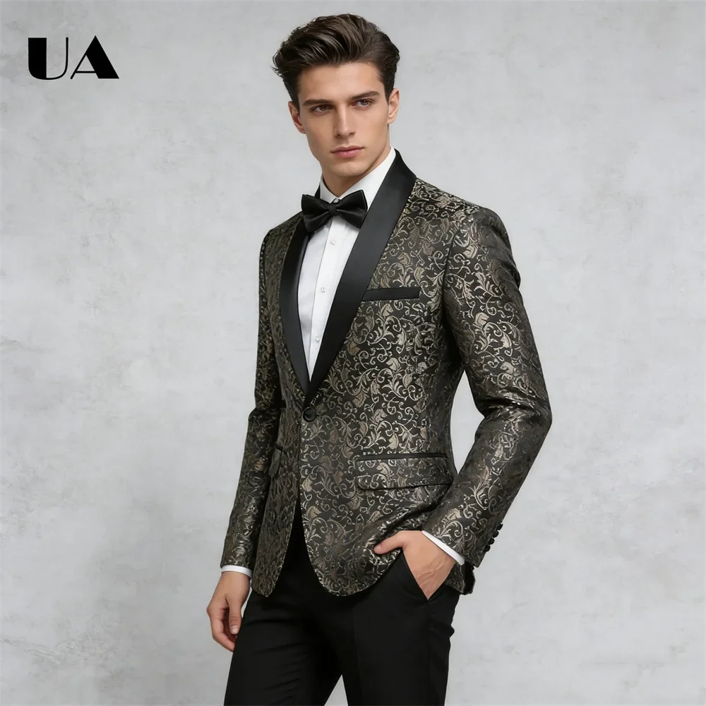 

Мужской жаккардовый пиджак, деловой костюм для торжественных мероприятий, однобортный пиджак для выпускного вечера, свадебный пиджак для жениха