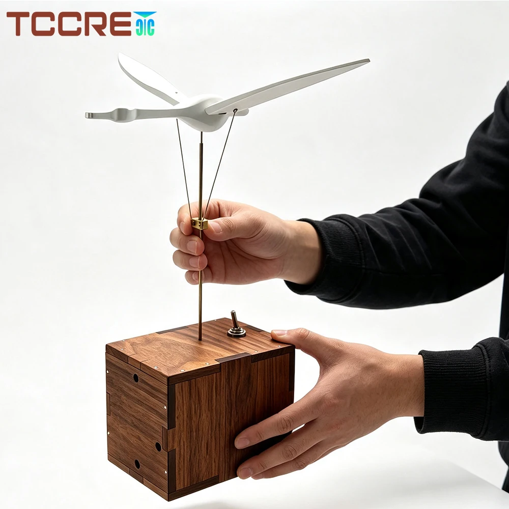 Handcrafted Wooden Bionic Flying Swan Automaton Kinetic Sky Art Sculpture for Wooden Art Lovers Dynamic Wing Lifelike Motion
