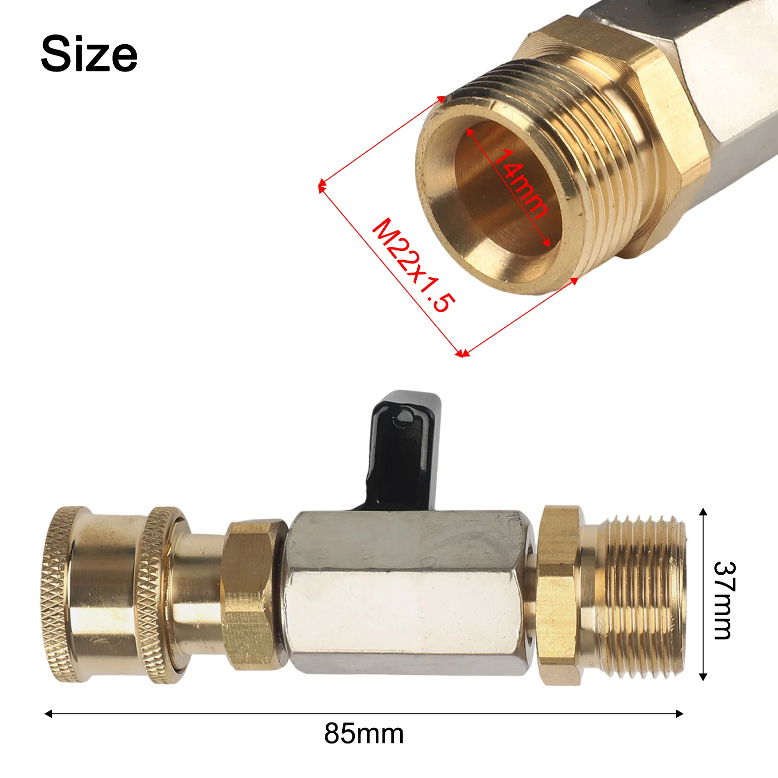 

14MM M22 Thread Adapter with Built In Ball Valve for 4500 PSI Pressure Washer Systems with Quick Coupling Design