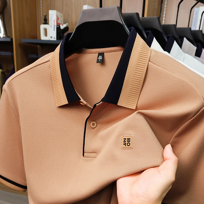 Designer brand silk cotton short sleeve polo shirt new letter embossed fashion men's T-shirt summer breathable Korean casual top