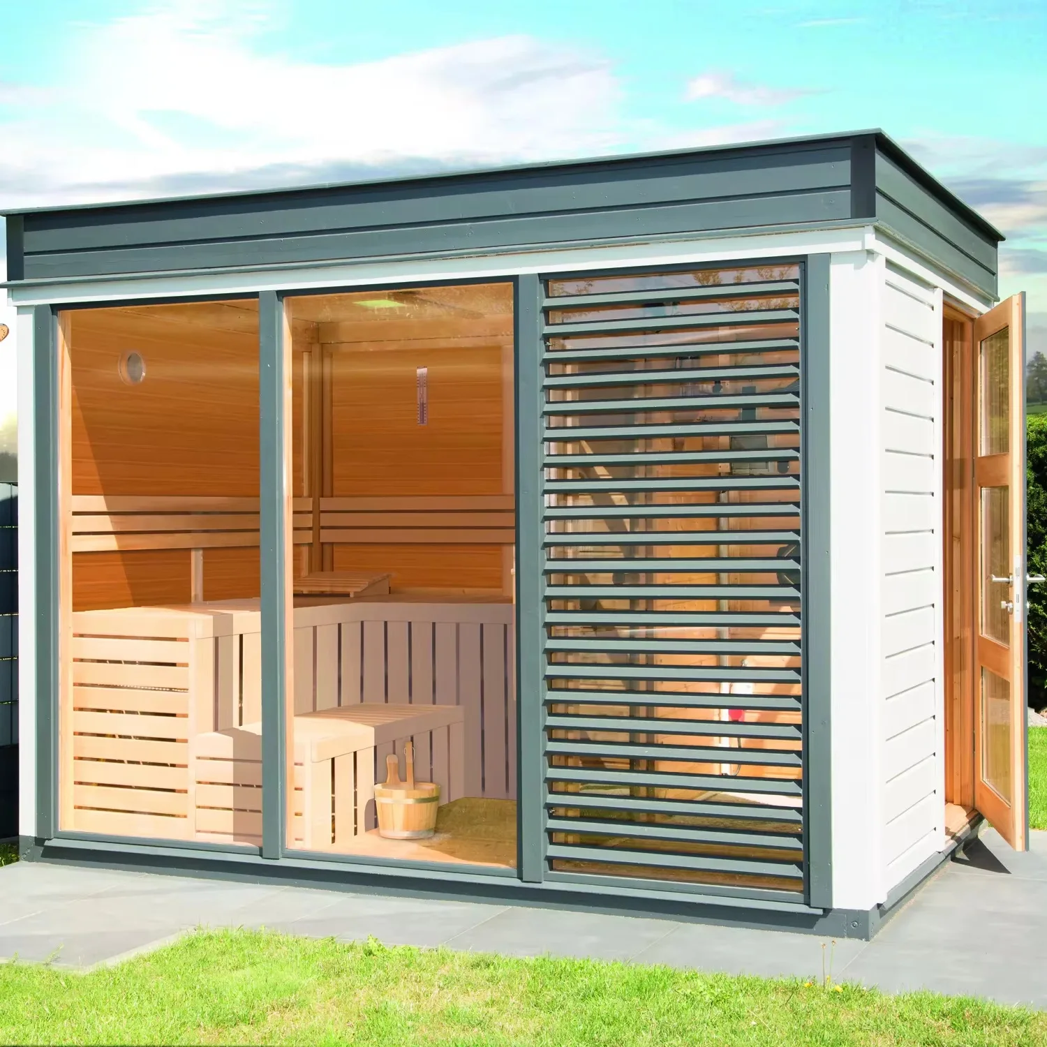 Red cedar outdoor cube smart sauna with heater