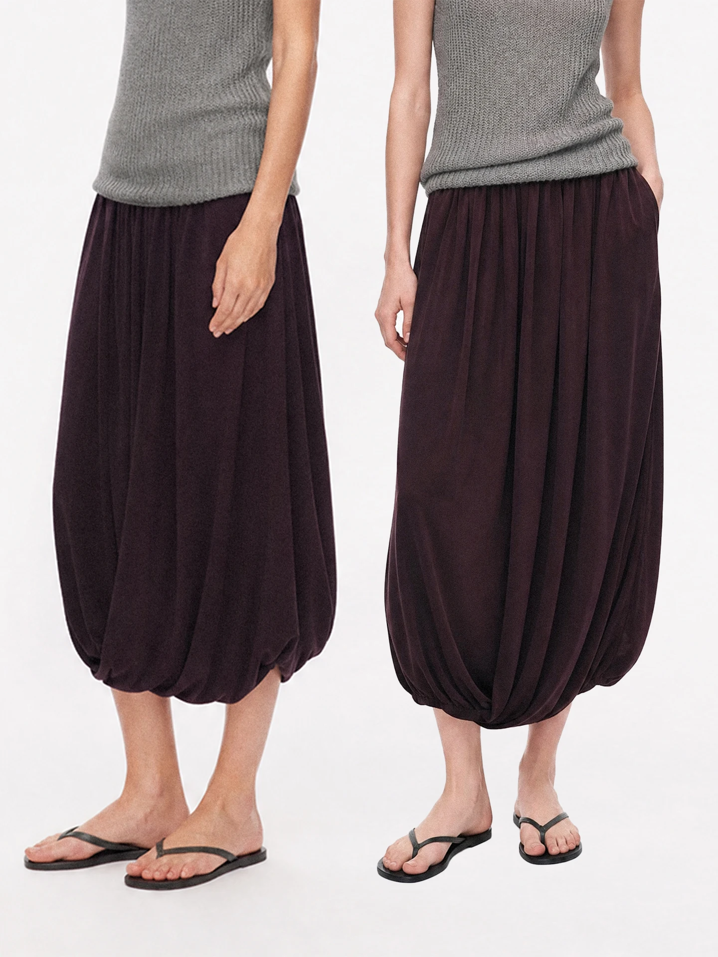 TDDP Larsele Wool Knot Mid-Length Skirt Women's Summer Loose Slimming Skirt Breathable Comfortable Hand-Tiered Lantern Skirt