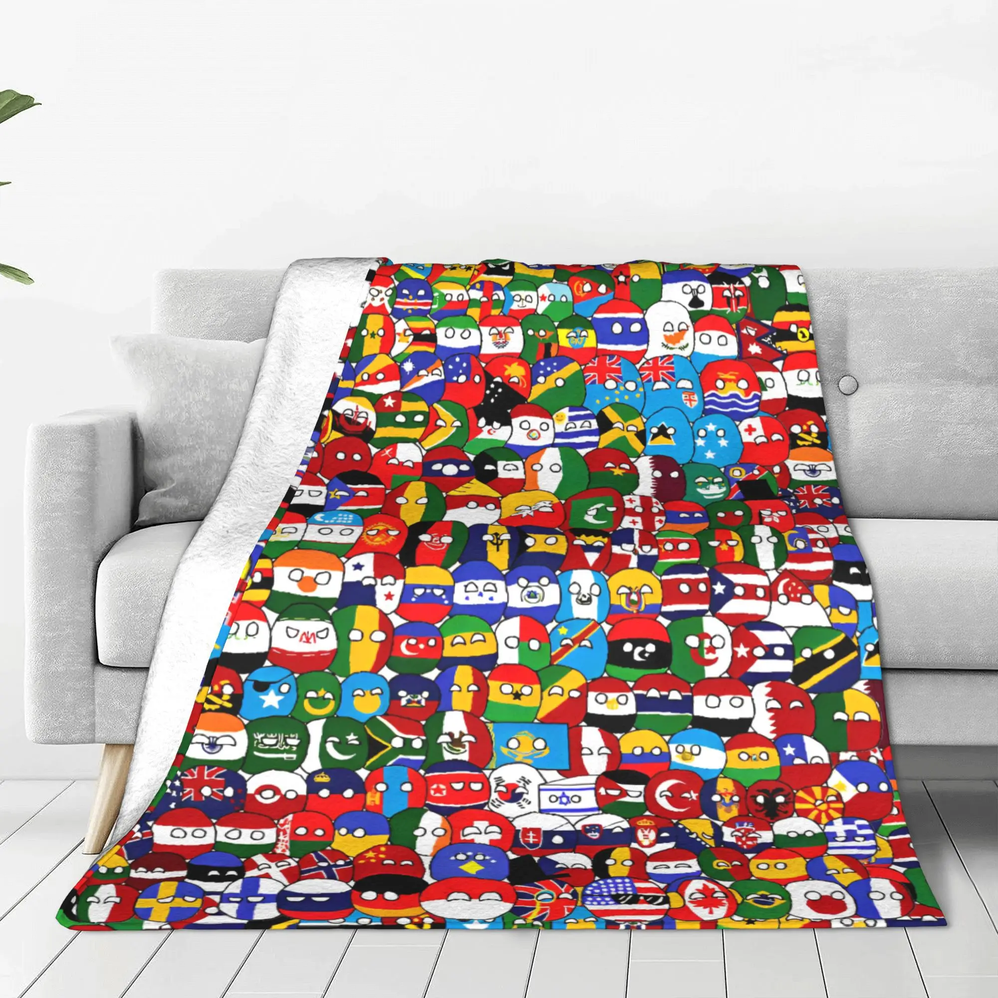 Countryball Cartoon Blanket Coral Fleece Plush Countries Earth Cute Super Warm Throw Blankets for Outdoor Travel Bedroom Quilt