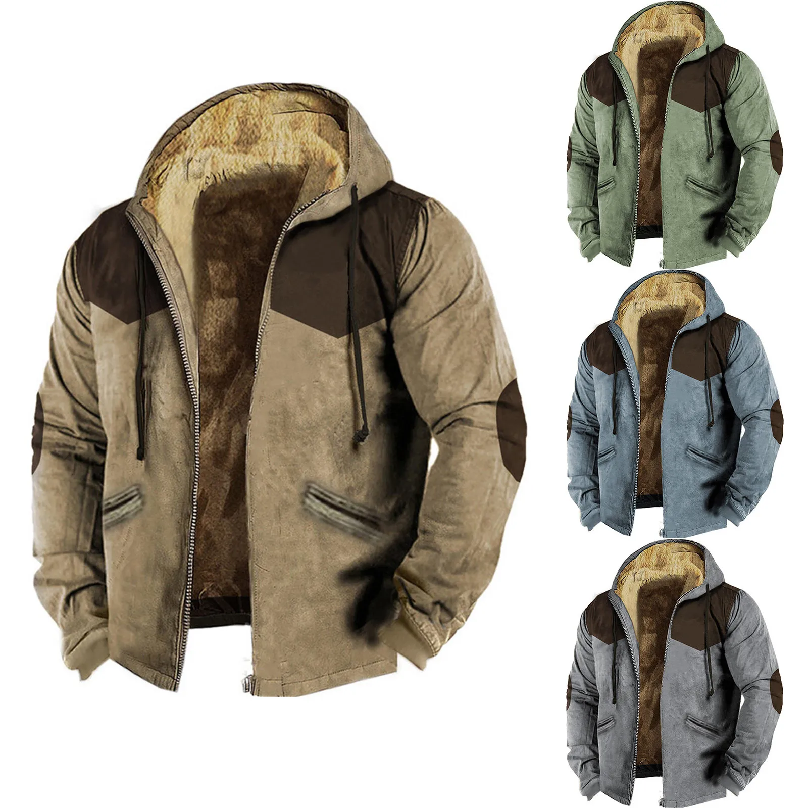 Fall Winter Men's Hooded Fleece Long Sleeve Pocket Plus Size Sweatshirt Jacket Padded Puffy Coat Mens Memory Foam Indoor Slipper