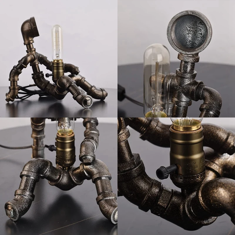 Steampunk Table Lamp,Robot Design Industrial Water Pipe Lamp, Retro Decoration, Personalized