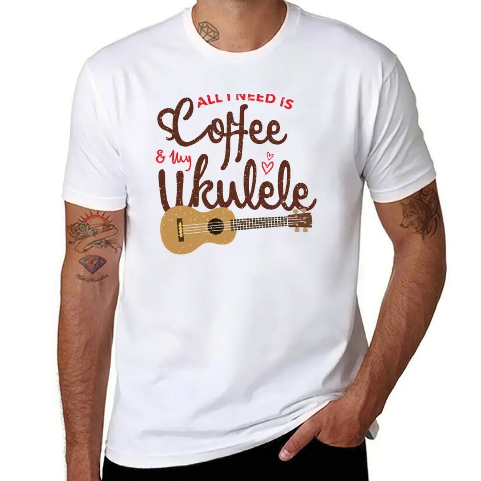 

all I need is coffee and my ukulele T-Shirt t shirts for man graphic vintage printed t shirts for man T-Shirt