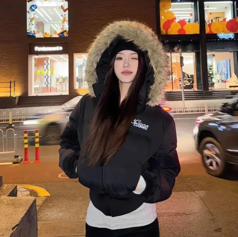 

Winter 2025 New Thicken Women's Parkas Y2k Fashion Trend Black Quilted Coats Short Down Cotton Jacket for Women