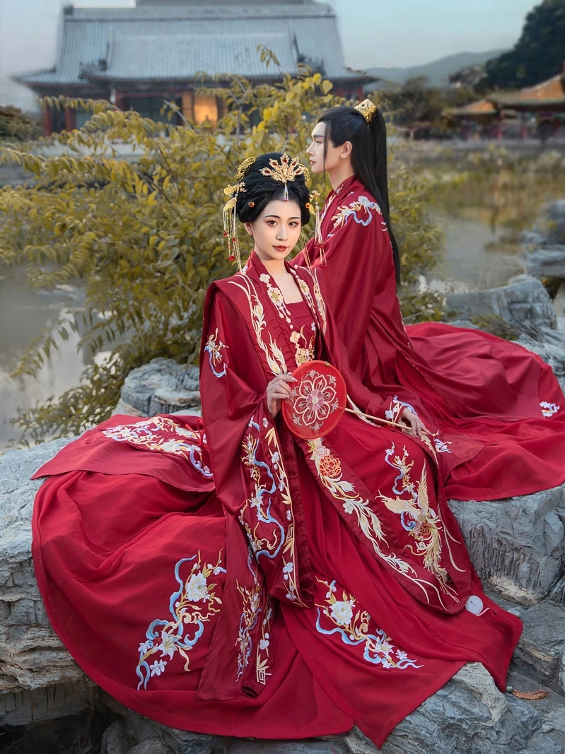 

Original Hanfu Men's Sle Song Dynas Wedding Dr Heavy Embroidery Red Flower Brideom Polyester Material 8-25 Years Old