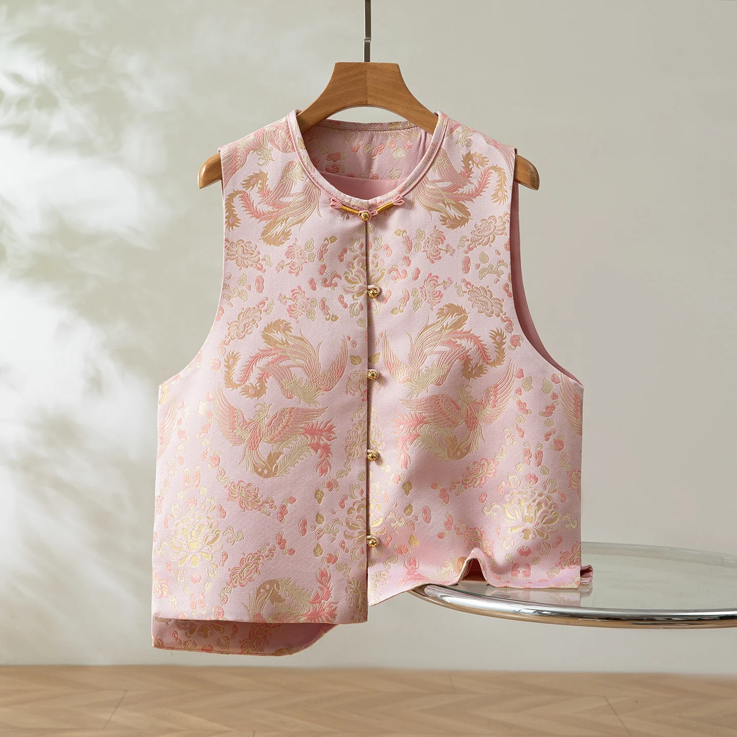 

Женский жилет Phoenix Flng из натурального шелка с круглым воротником в китайском стиле, модный и универсальный, новинка