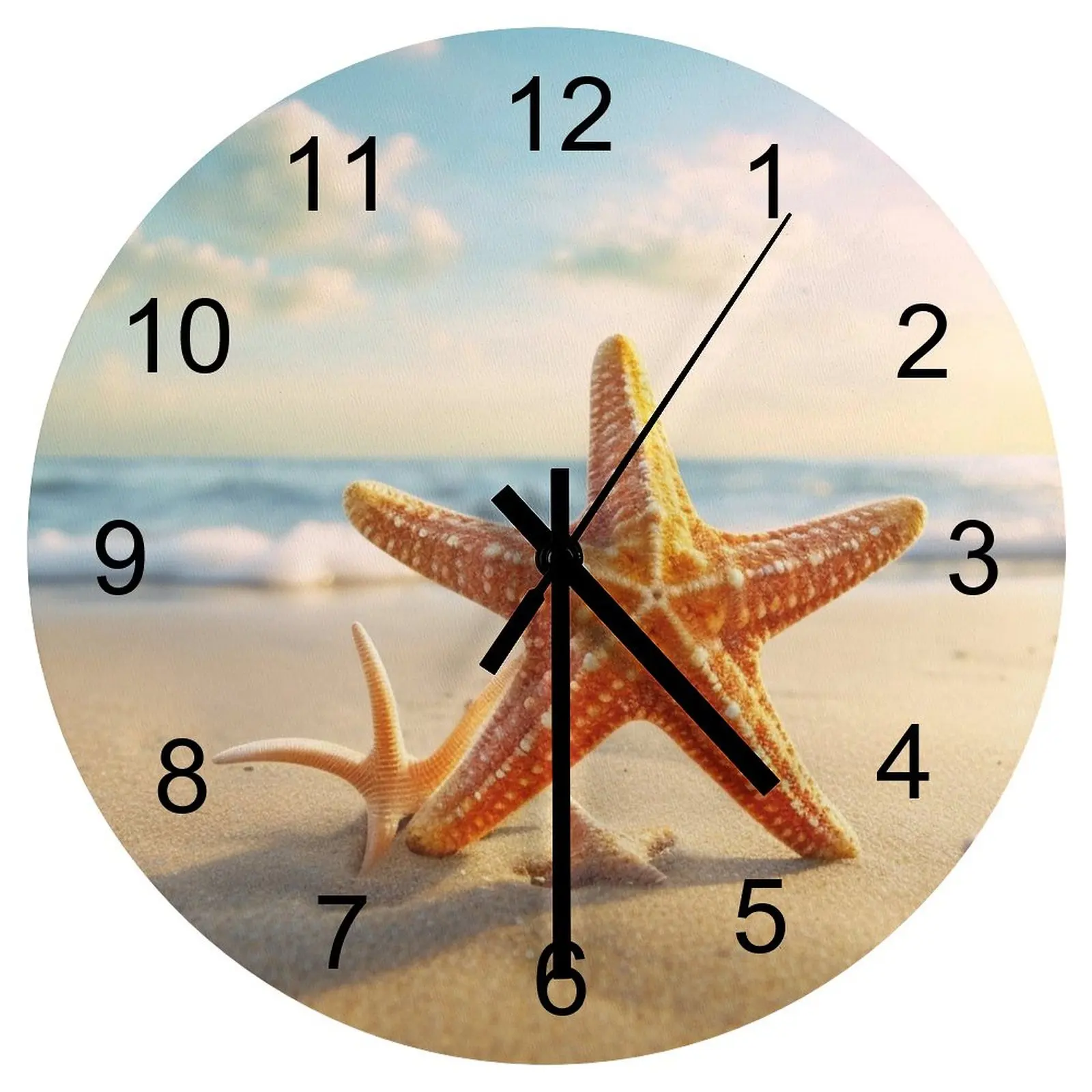 

Hallway Wall Clock Beach Starfish Sea star Clocks 12 inch Silent Fashion Round Durable DIY Theme Novelty