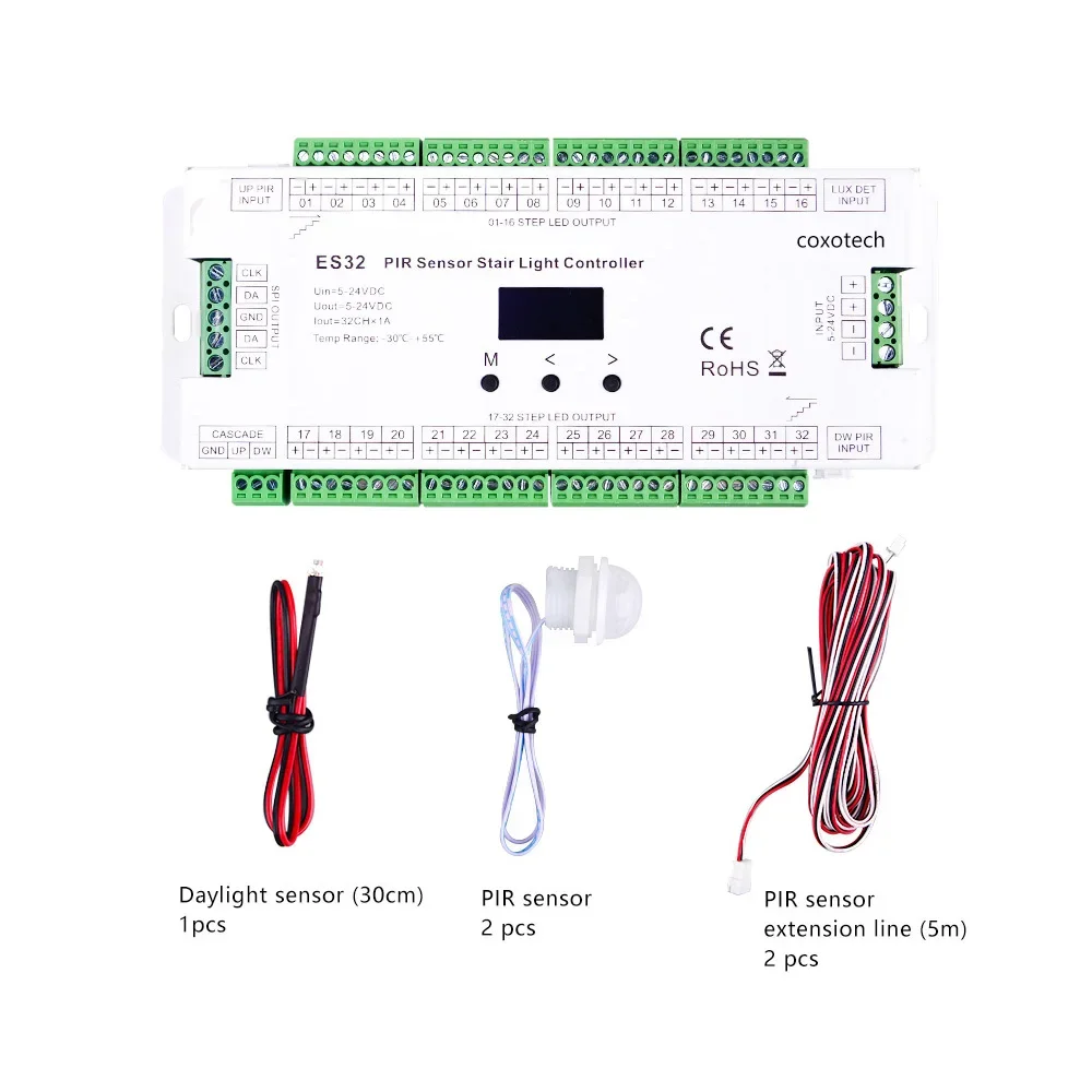 

32 64 Step PIR Stair Light Controller motion senso ES32 5v 12v 24v max 768w Stair Light Controller