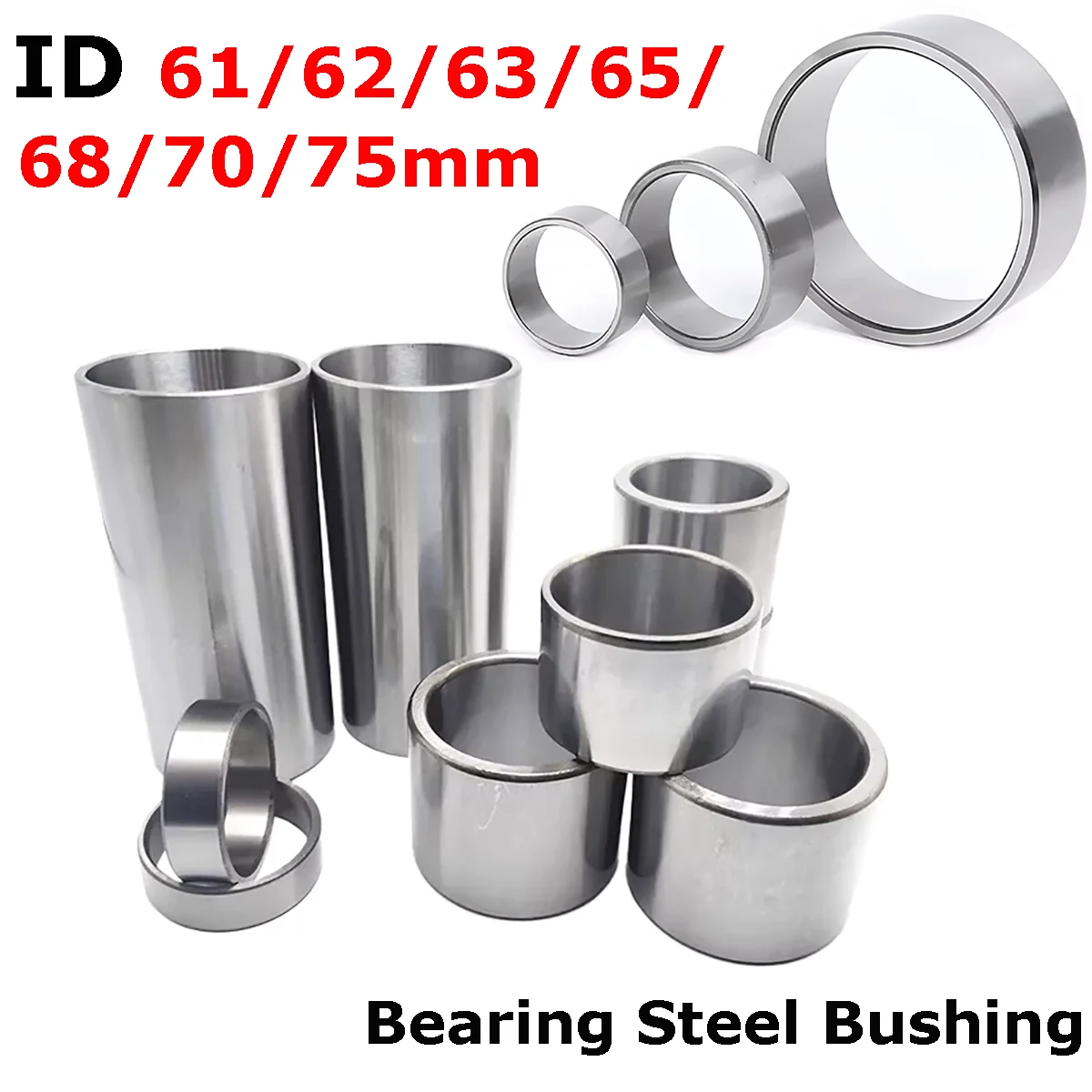 1pcs ID 61/62/63/65/68/70/75mm GCR15 Bearing Steel Bushing Round Hollow Unthreaded Stand-off Spacers Wear Resistant Guide Sleeve