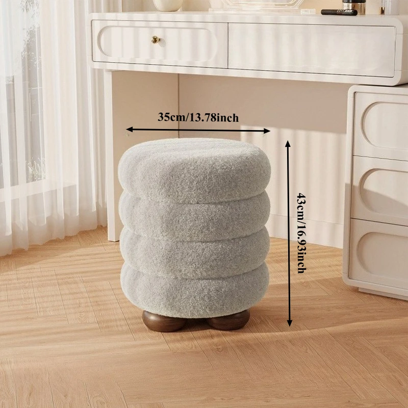 Modern Makeup Chair Leisure Ottomans Chair Wood Round Pulley Chair for Home Shoe Changing Stool Footstool image 6