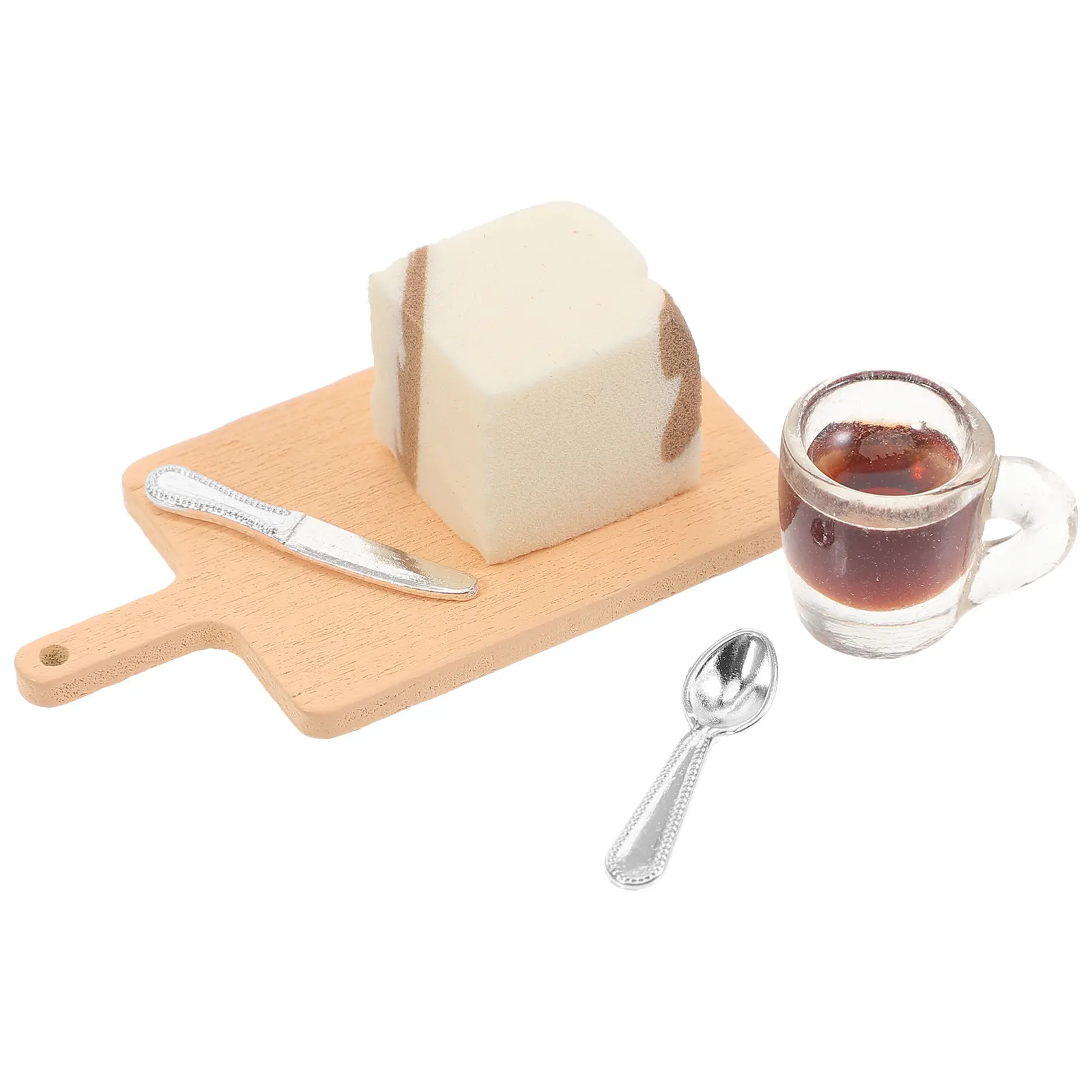 

1Set Miniature Cutting Board Pretend Play Mini Cutter Cup Spoon Tiny Dessert Miniature Kitchen Supply Dollhouse Ornament Mini