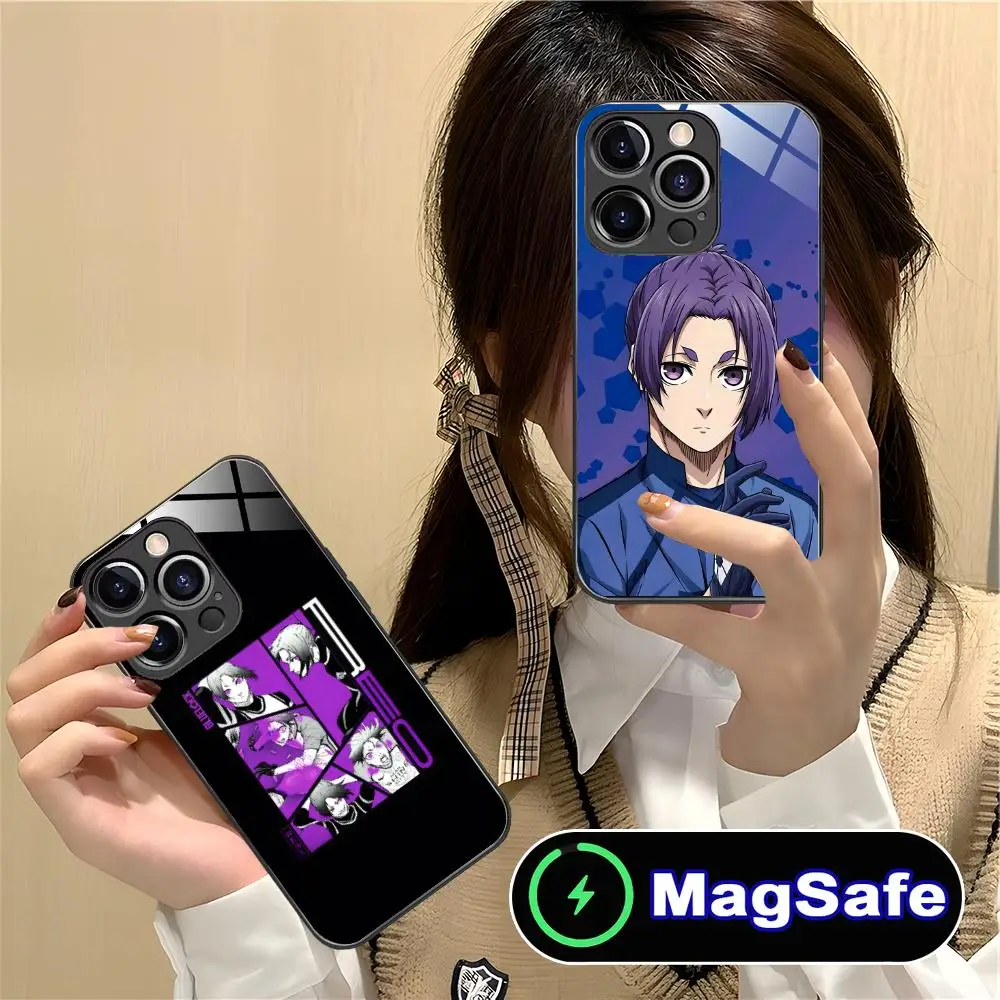

Чехол для телефона Blue Lock Reo Mikage для iPhone 17, 16, 15, 14, 13, 12, 11 Pro Max Plus Mini MagSafe, стеклянный цветной чехол для смартфона