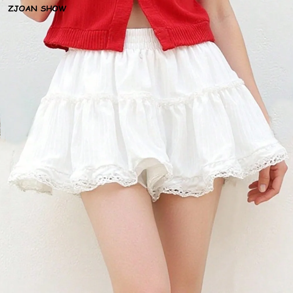 

2025 Ballet Girl's Elastic Waist Pleated A-lined Ruched Mini Umbrella Skirt White Spliced Wood ears Lace Swing Skater Skirts