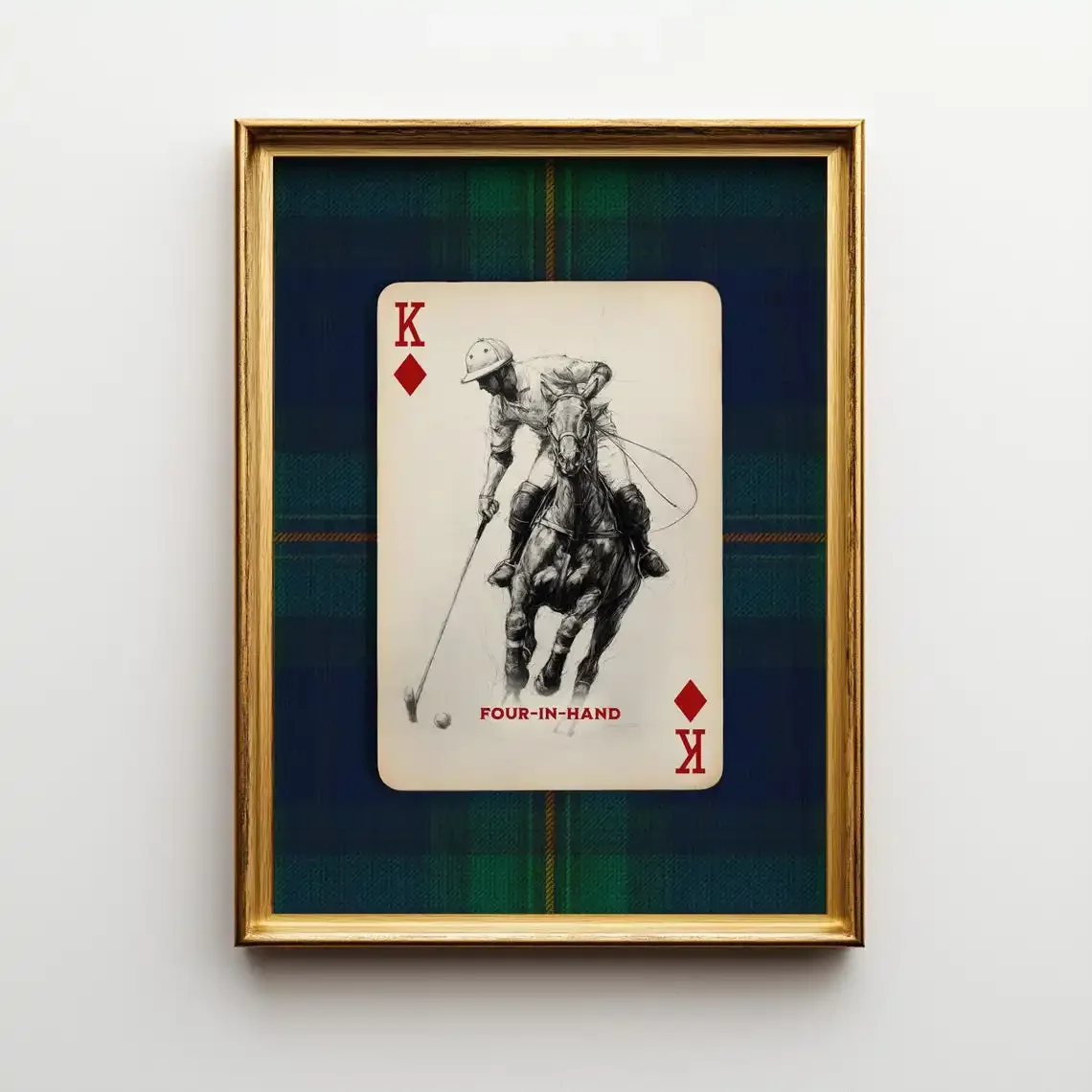 Polo Playing Card Wall Art Navy Plaid Equestrian Canvas Print Old Money Office Decor Heritage Americana Furnishings Decoratio