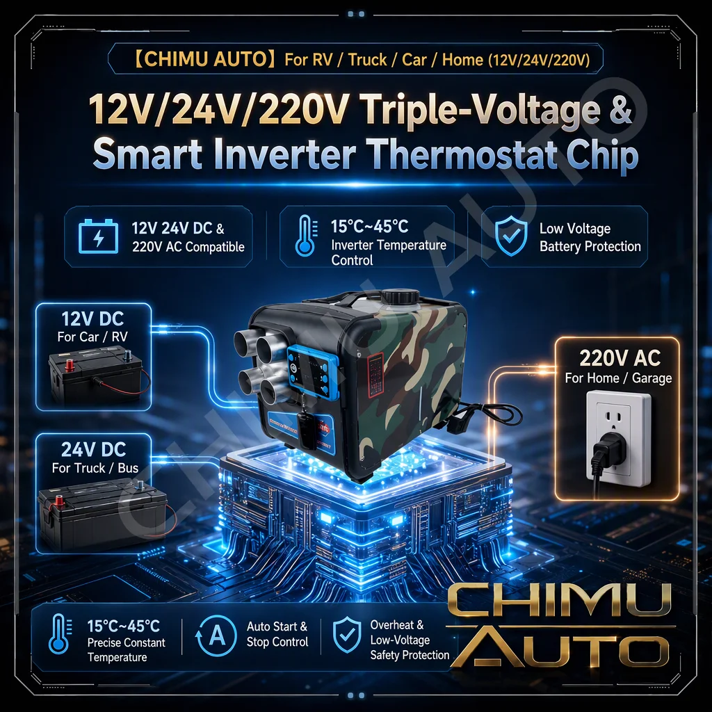 【CHIMU AUTO】For RV Camper Truck 12V 24V 220V 5-8KW Camo Fuel Air Heater All-In-One 4-Hole Horizontal Parking Cabin Heater Kit
