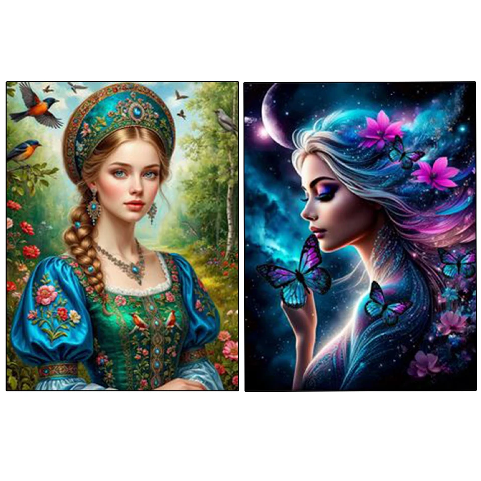 

5d Diamond Painting Woman Wearing Flower Butterfly Full Square DIY Diamond Mosaic New Series Handmade Gift Home Decoration Set
