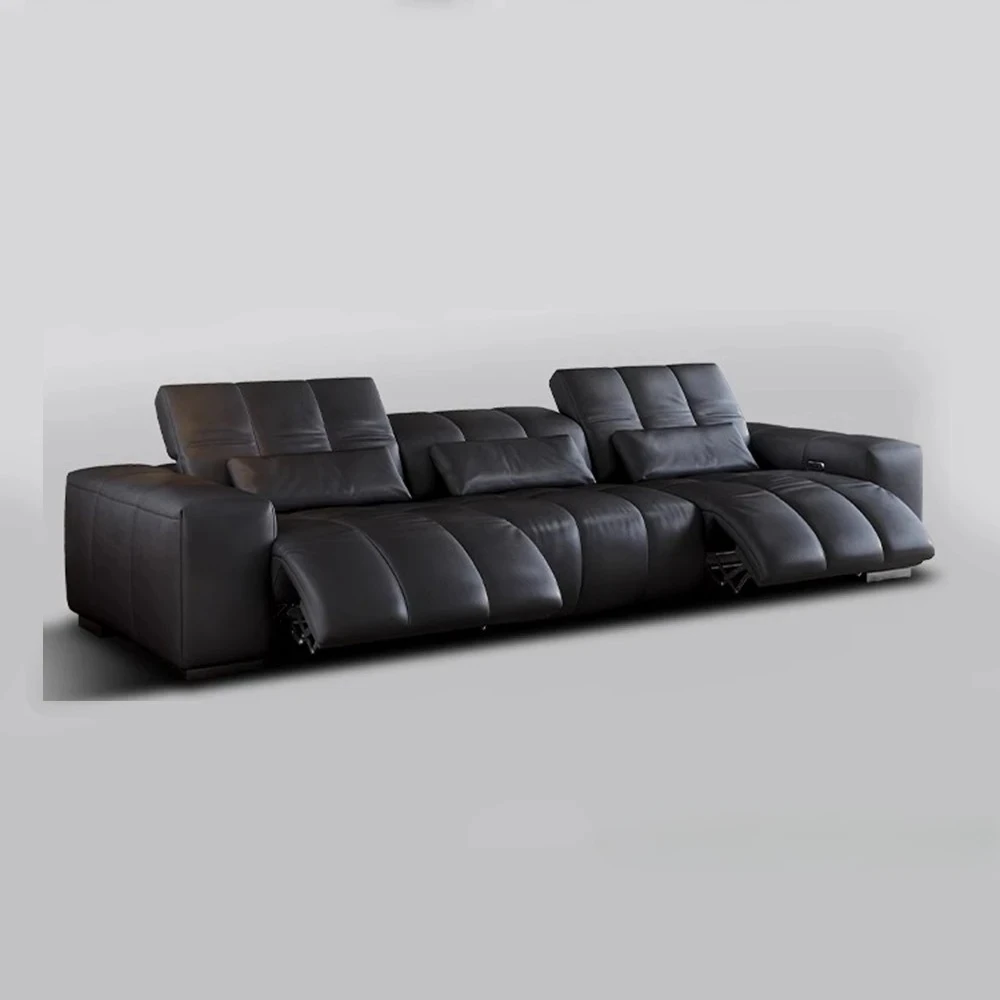 Modern Genuine Leather Dual Motors Power Reclining Sofa Bed  with Adjustable Headrests– Convertible Sleeper Couch, USB Charging