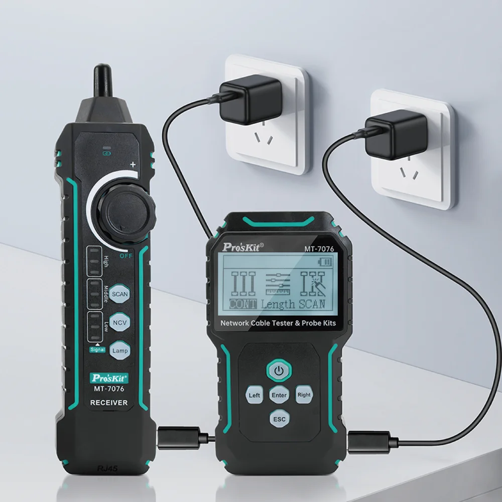 Pro'sKit LCD Network Cable Tester & Probe Kit Dual Mode Wire Finder Measurement Range 2.5~200m Non-contact Voltage Tester Tools