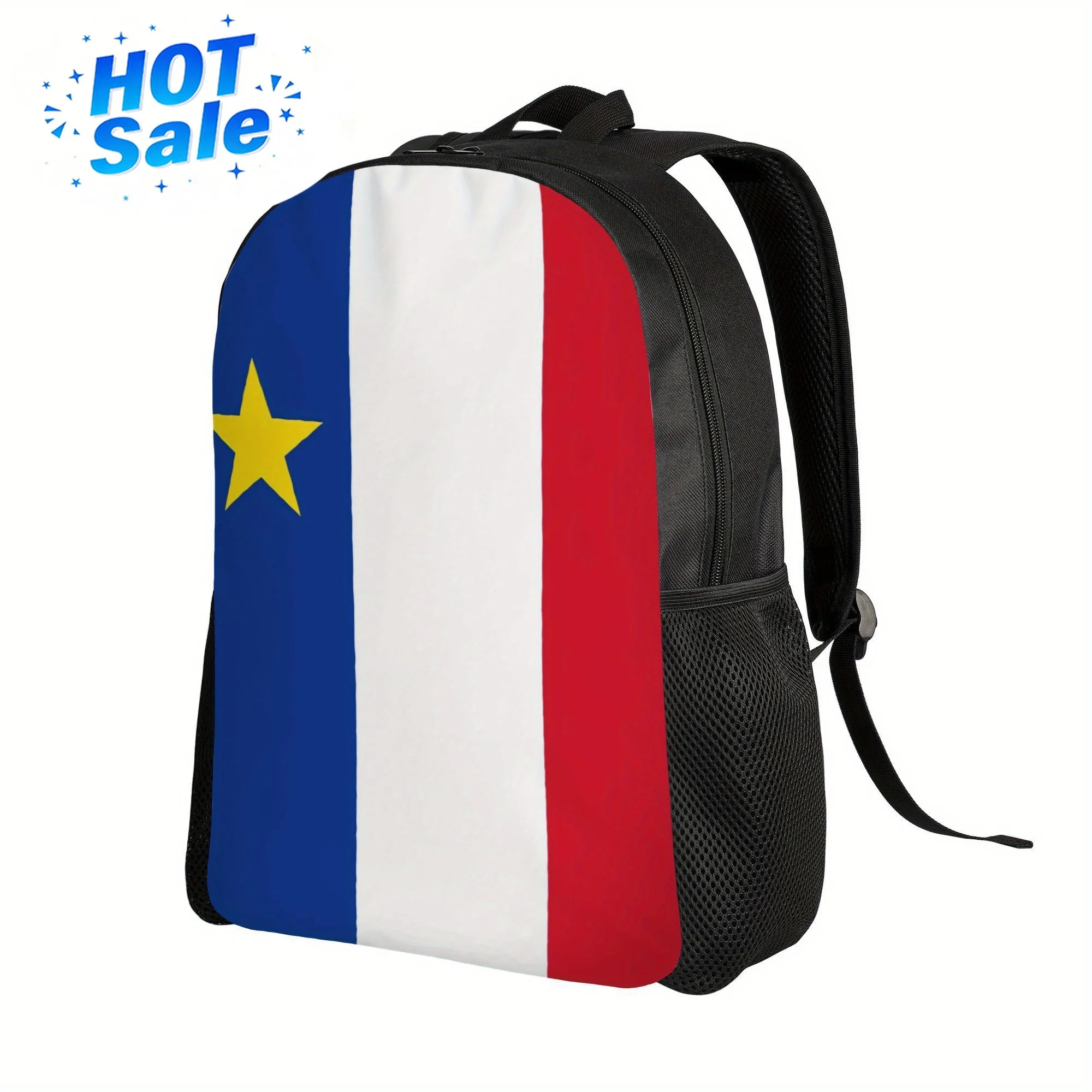 ZLIENSZUS Men's Acadia Flag Design Backpack - Lightweight Durable College School Bag with Blue White Red Color Block, Stylish On