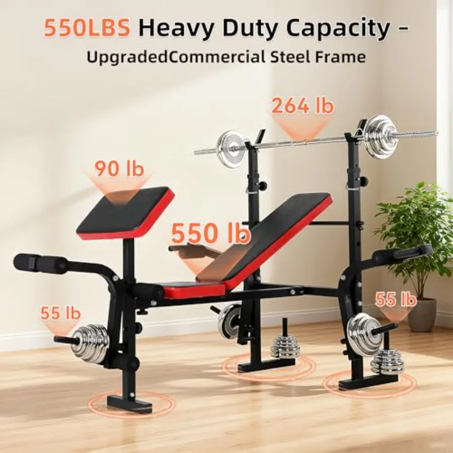 مقعد وزن 6 في 1 قابل للتعديل مع رف القرفصاء للاستخدام المنزلي، مقعد تدريب القوة قابل للطي عالي التحمل مثالي لكامل الجسم #2