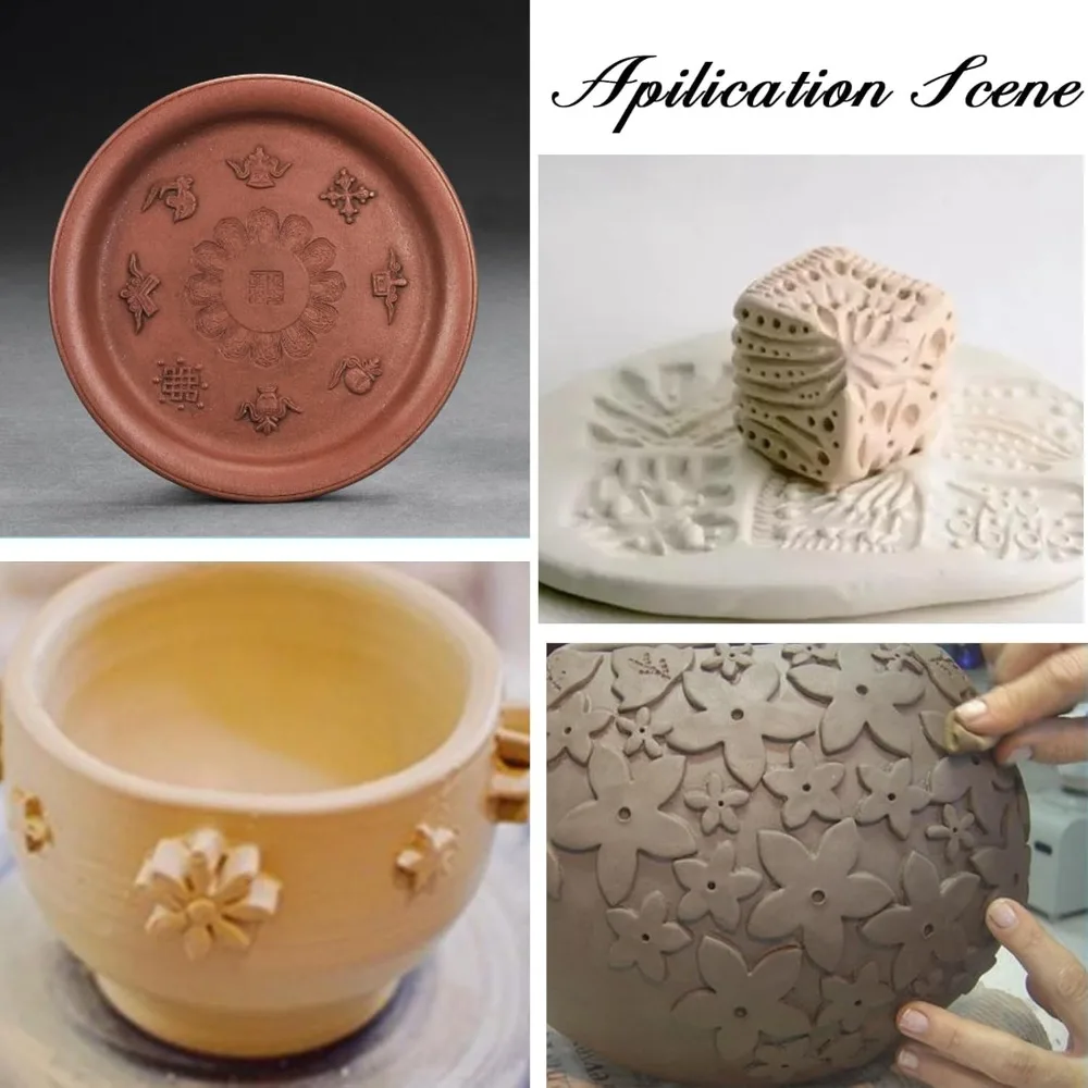 Flower Pattern Wooden Clay Stamp for DIY Creation Clay Tool Clay Pottery Tool - view 4