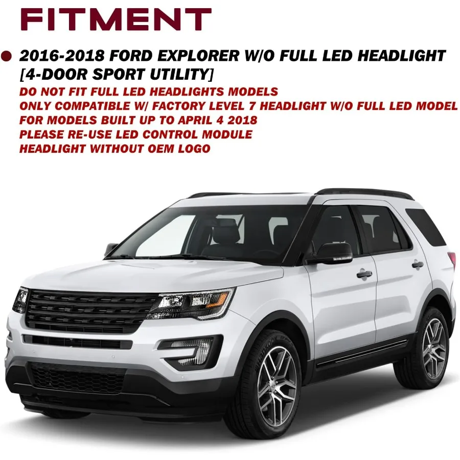 استبدال مجموعة مصابيح أمامية للإسكان الأسود مع DRL لمصابيح Ford Explorer Factory OE Style من عام 2016 إلى 2018 #6