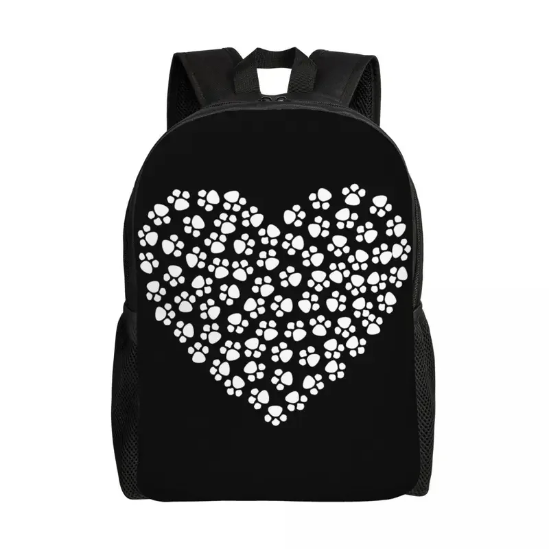 Mochila impermeable con estampado de pata de perro y corazón para hombre y mujer, morral escolar con estampado de animales, color blanco