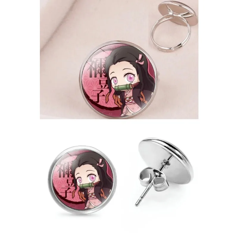 Demon Slayer Cartoon Stud Earrings Anime Figures Kamado Tanjirou Nezuko Hashibira Inosuke Kids Vogue Q Figurals Decoration Gifts