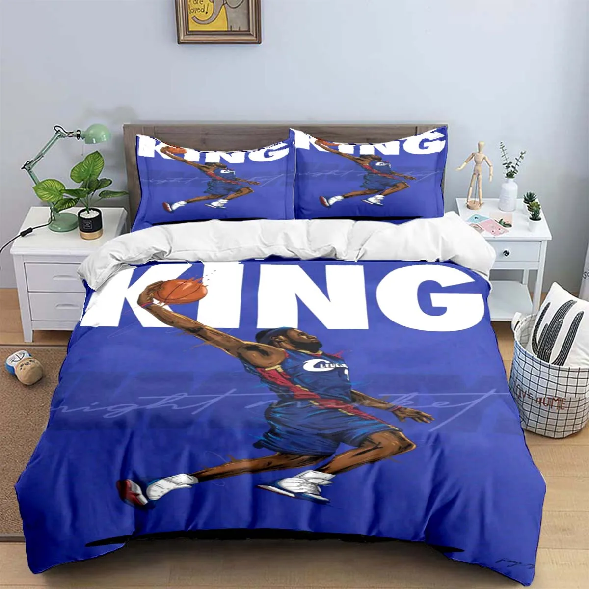 

2025 Fashion Basketball Star A-LeBron J-James Printing Bedding Set Duvet Cover Comforter Bed Youth Kids Girl Boys Birthday Gift