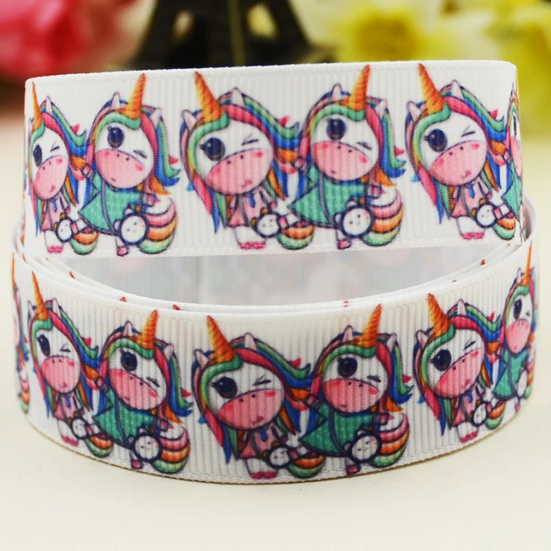 22mm 25mm 38mm 75mm Unicorn Cartoon Character printed Grosgrain Ribbon party decoration 10 Yards X-05277