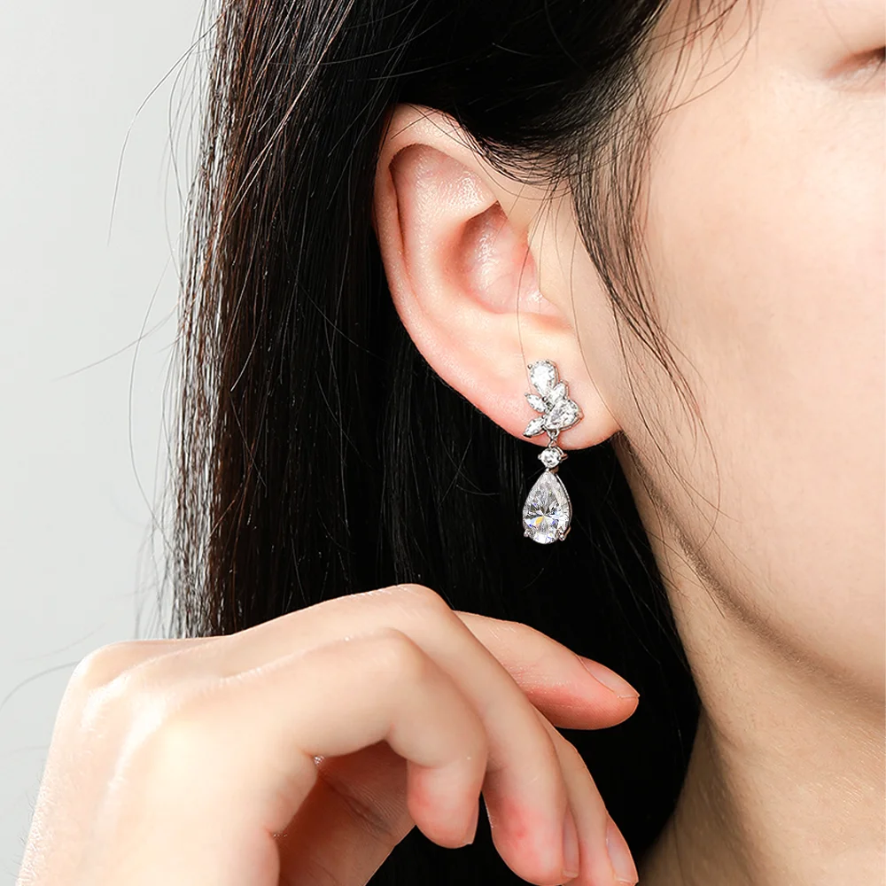 

Luxury Sparkling Waterdrop Earrings Full Moissanite Drop Earrings for Women S925 Silver Bridal Wedding Jewelry High Quality
