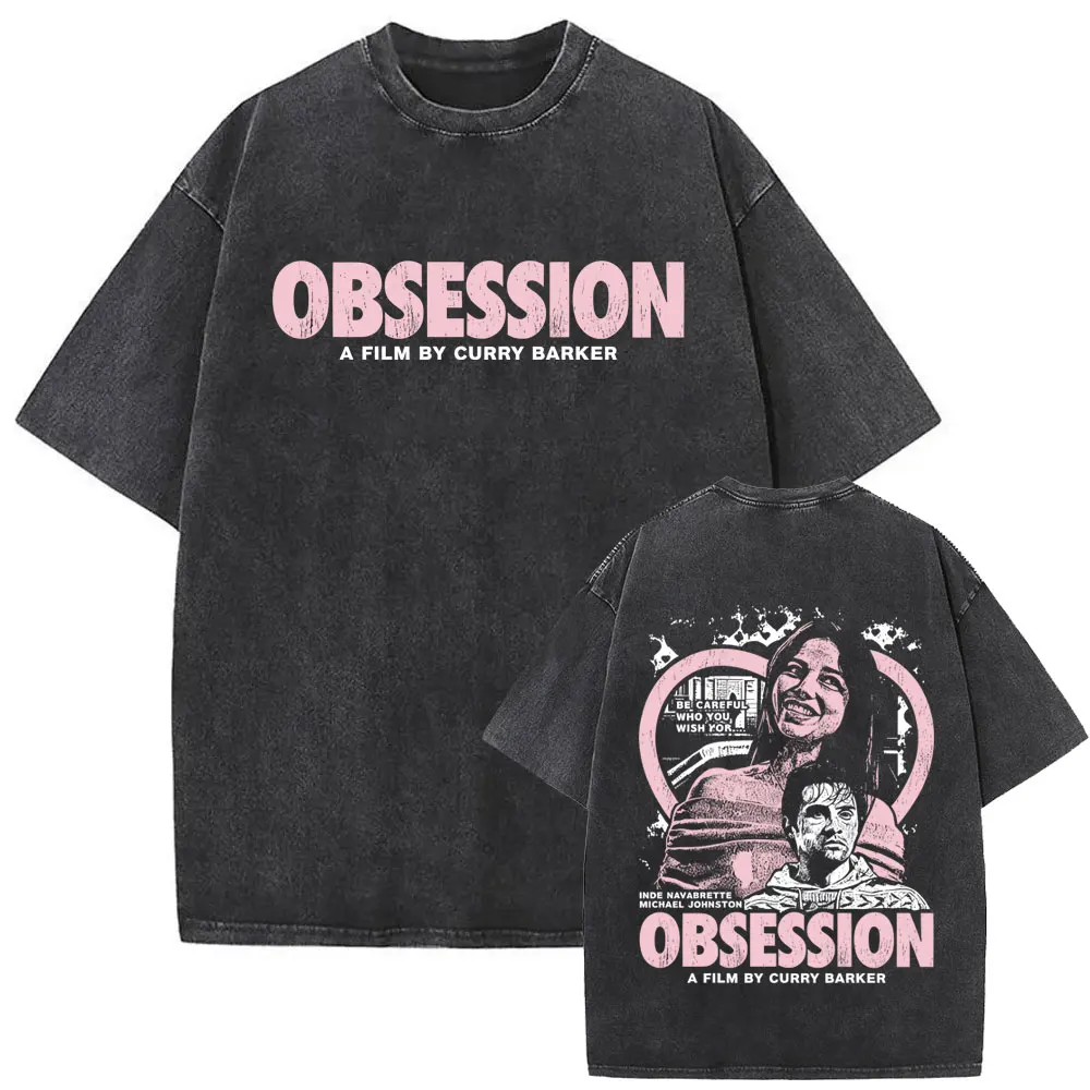 Gewaschenes Vintage Horrorfilm-Obsession-Print T-Shirt für Herren und Damen, Lässiges Oversize-Baumwoll-T-Shirt, Herrenmode Gothic Rock T-Shirts – Detail 7