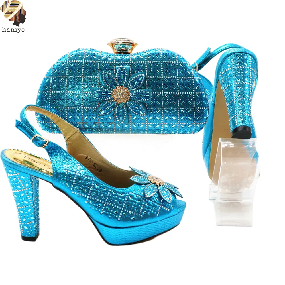 Haniye Banquet Party Shoes Matching Bag Set In Flower Rhinestones Slippers With Bag Luxury Women Weeding Set