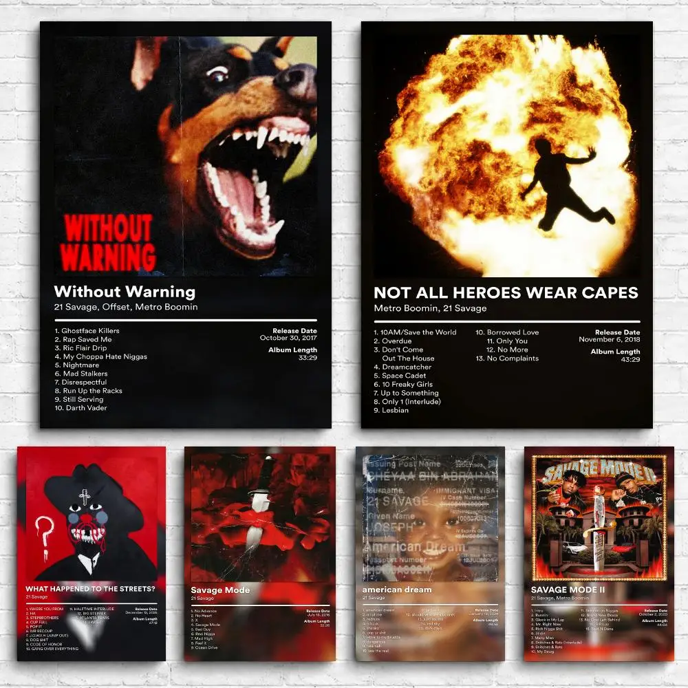Rapper Album 21 S-Savage Framed Wall Painting Ready to Hang Canvas Poster for Bedroom Living Room Hallway Home Decor Gift