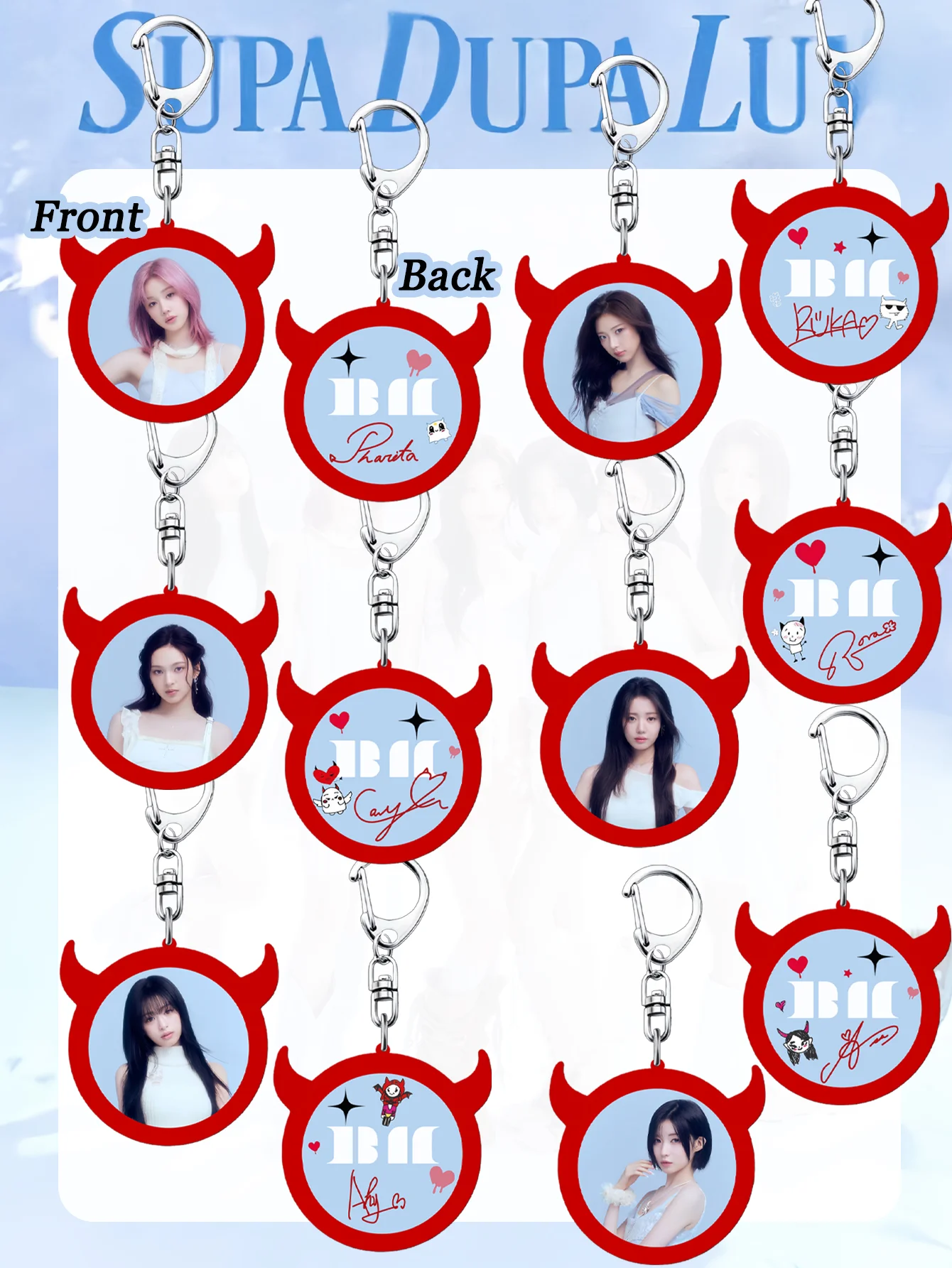 Baby-Monster Keychain，Supa Dupa Luv Keychain，Monstiez Merch Goods，Ahyeon，Rora，Ruka，Chiquita，Asa，Pharita，Red and Blue Keychain，Bag Pendant，Car Pendant，Birthday Gift