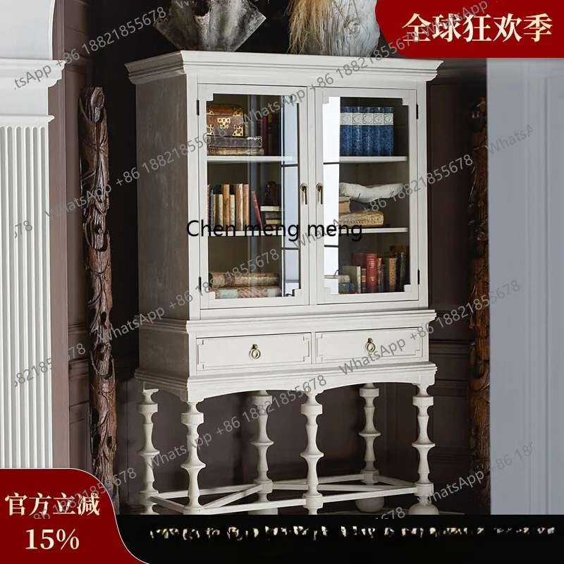 

American retro bookcase living room home glass door bookshelf dust-proof storage floor-to-ceiling display cabinet