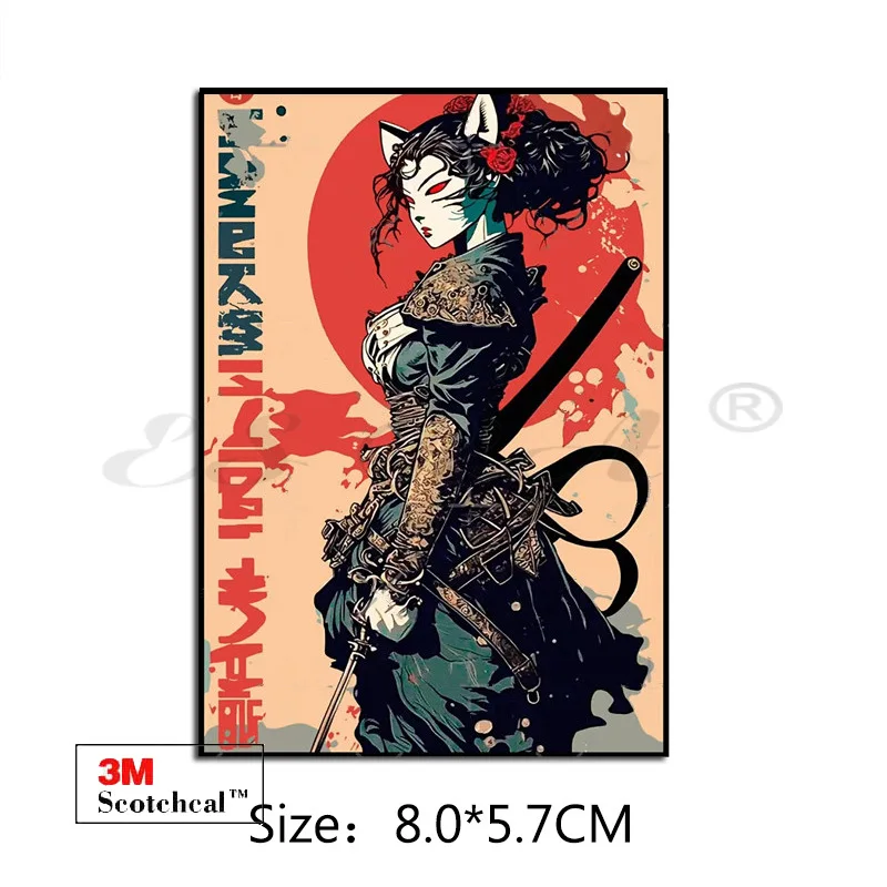 Creative 8CM Stickers Samurai Cat Lady for Car Scratch-proof Aesthetic Laptop Luaggage Cases Stickers