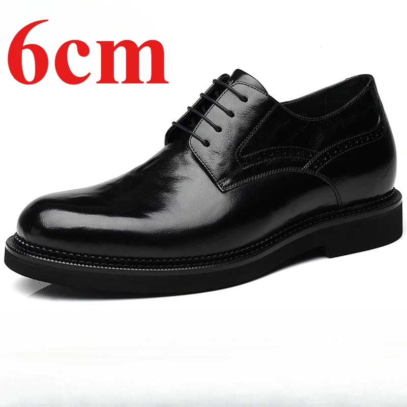 

Invisible Height Increasing Derby Shoes for Men's Increased 6cm Men's Dress Shoes Genuine Leather Luxury Formal Elevated Shoes