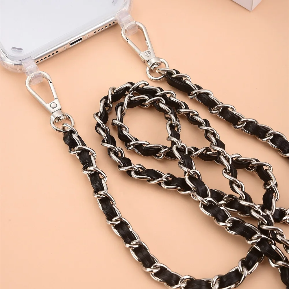 حزام من الجلد سلسلة Crossbody الحبل جراب هاتف آيفون 11 12 13 14 15 16 برو ماكس 7 8 زائد X XS Xs ماكس XR سلسلة غطاء الهاتف