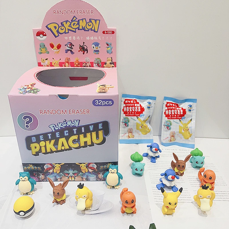 32Pcs Sanrio Pokemon Figure Pencil Eraser Blind Box Hello Kitty Kuromi Melody Pikachu Erasers Student School Stationery Gifts image 4