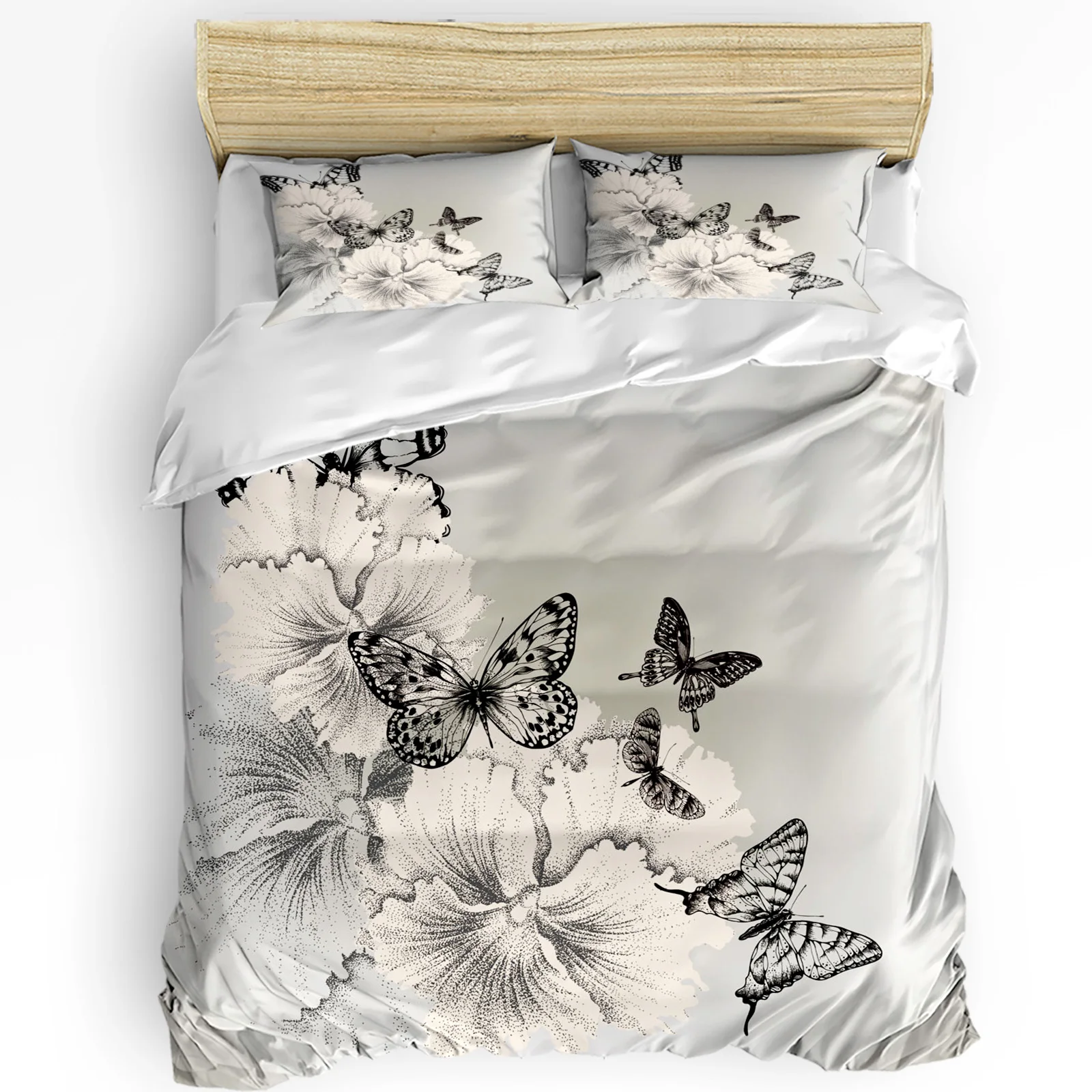 

Black And White Butterfly Flower Art 3pcs Bedding Set For Bedroom Double Bed Home Textile Duvet Cover Quilt Cover Pillowcase